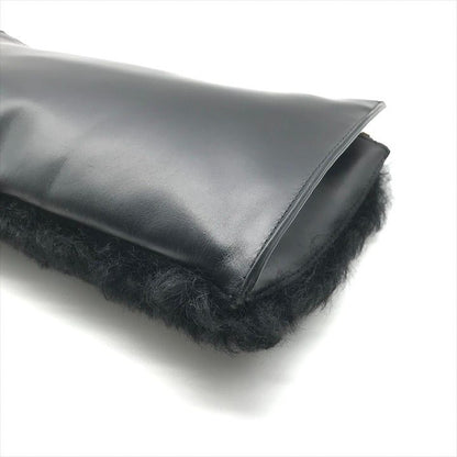 Balenciaga Logo Leather Farm Mouton Clutch Second Black