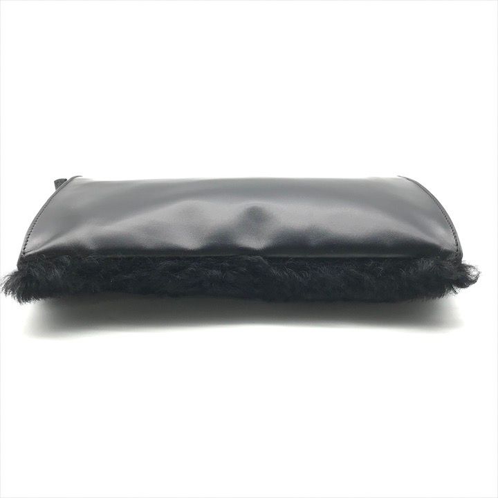 Balenciaga Logo Leather Farm Mouton Clutch Second Black