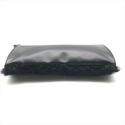 Balenciaga Logo Leather Farm Mouton Clutch Second Black