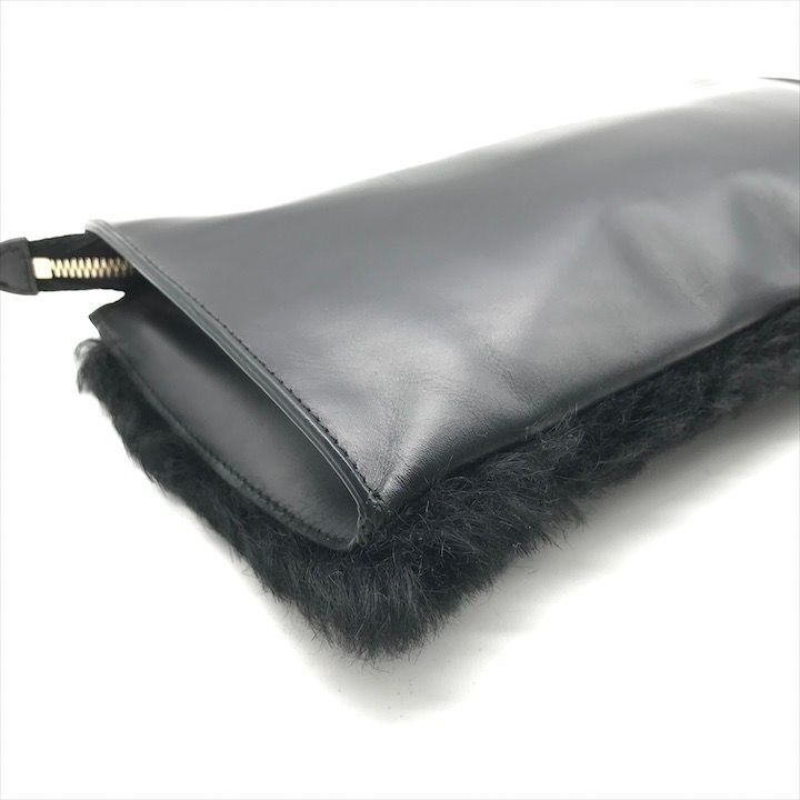 Balenciaga Logo Leather Farm Mouton Clutch Second Black