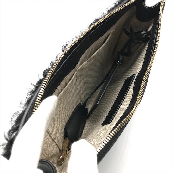 Balenciaga Logo Leather Farm Mouton Clutch Second Black