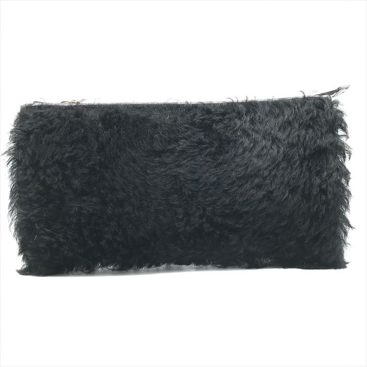 Balenciaga Logo Leather Farm Mouton Clutch Second Black