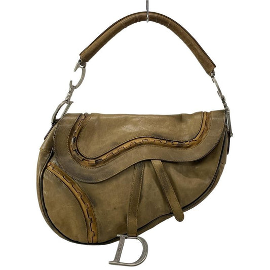Dior/christian Dior Handbag Saddle Bag Dark Brown And Light Brown Leather