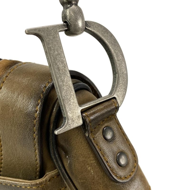 Dior/christian Dior Handbag Saddle Bag Dark Brown And Light Brown Leather