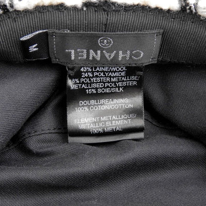 CHANEL 21V Coco-marked Staggered Tweed Hat White Black M Genuine