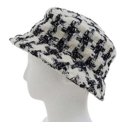 CHANEL 21V Coco-marked Staggered Tweed Hat White Black M Genuine