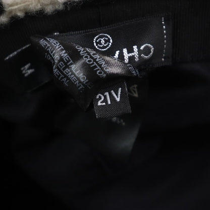 CHANEL 21V Coco-marked Staggered Tweed Hat White Black M Genuine