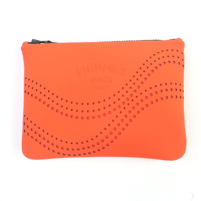 Hermes Neobain ZEN Au Soleil PM Logo Perforated Design Leather Pouch With ZIP