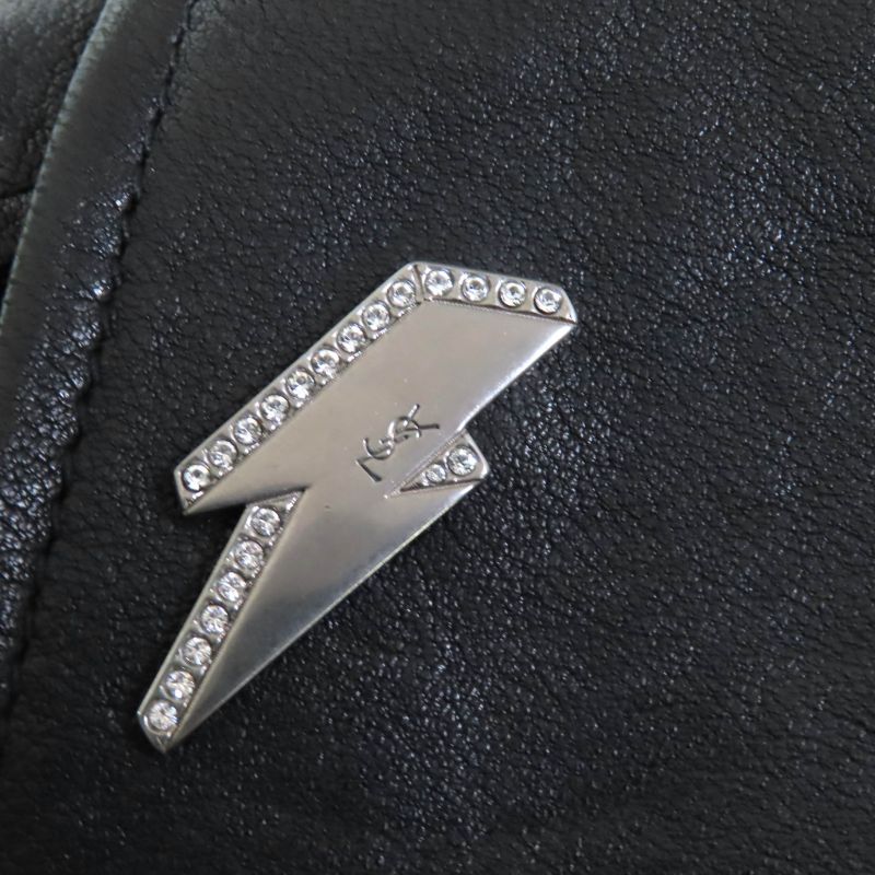 Saint Laurent Paris 506798 Lamb Leather Double Riders Jacket Black Silver