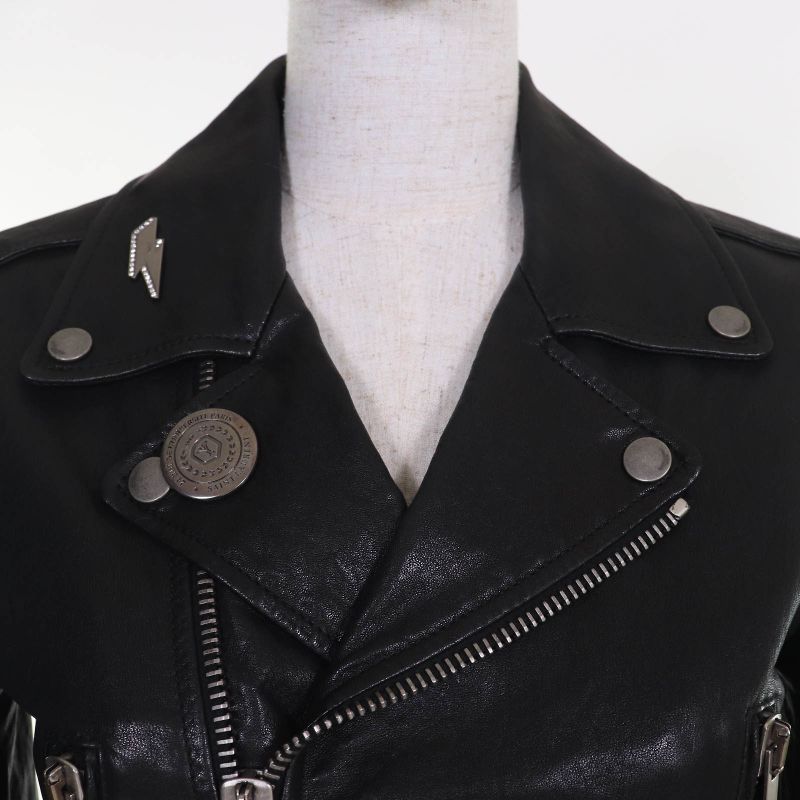 Saint Laurent Paris 506798 Lamb Leather Double Riders Jacket Black Silver