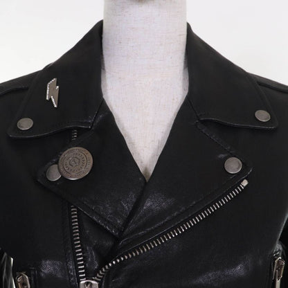 Saint Laurent Paris 506798 Lamb Leather Double Riders Jacket Black Silver