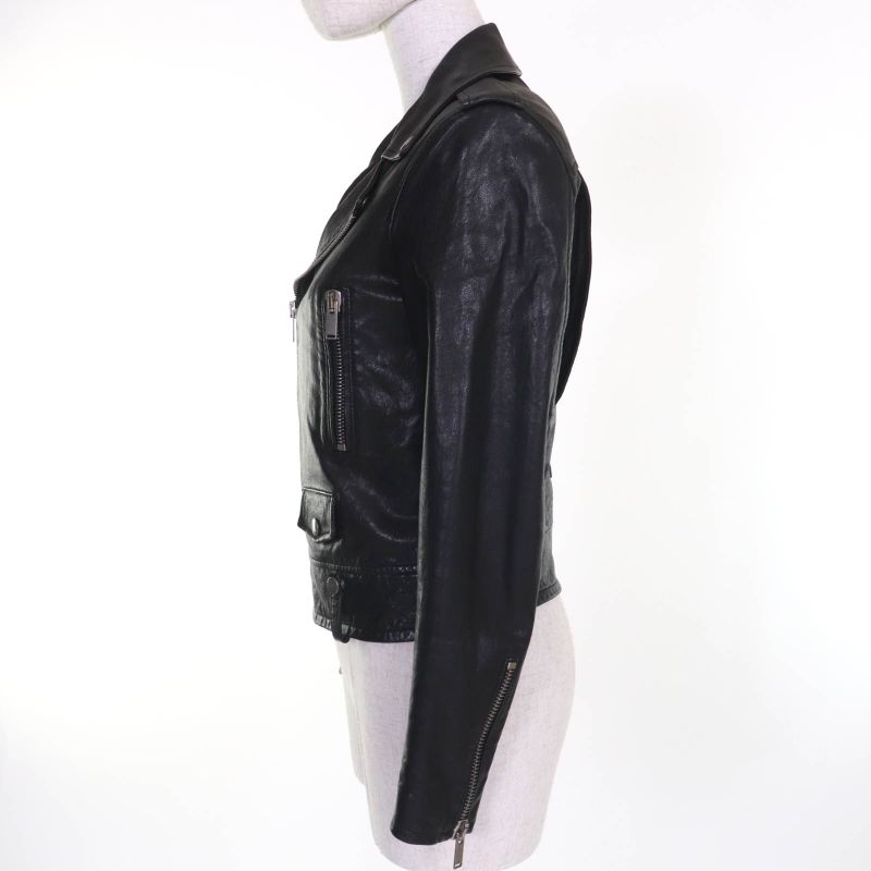 Saint Laurent Paris 506798 Lamb Leather Double Riders Jacket Black Silver