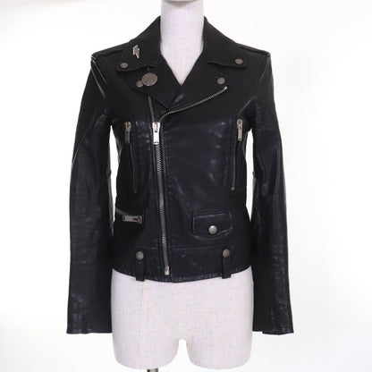 Saint Laurent Paris 506798 Lamb Leather Double Riders Jacket Black Silver