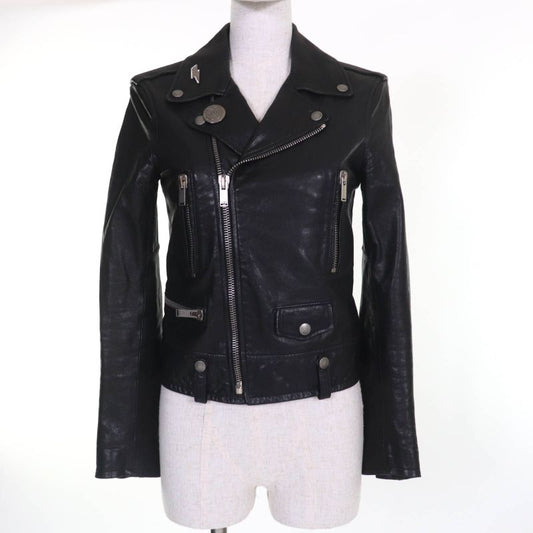 Saint Laurent Paris 506798 Lamb Leather Double Riders Jacket Black Silver