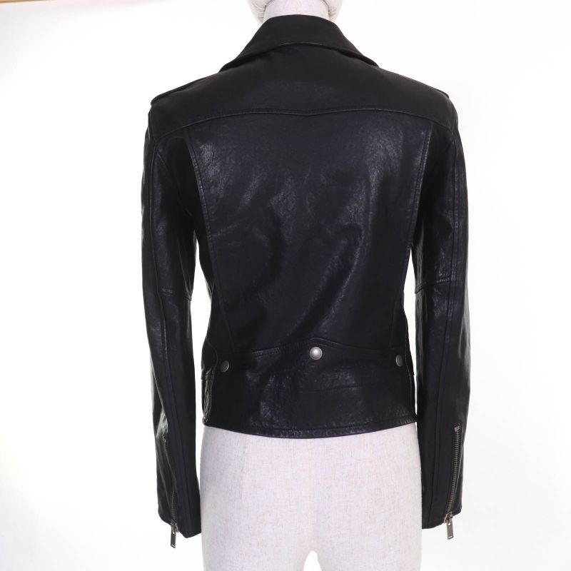 Saint Laurent Paris 506798 Lamb Leather Double Riders Jacket Black Silver