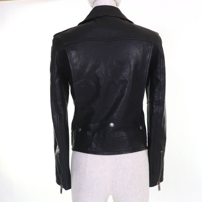 Saint Laurent Paris 506798 Lamb Leather Double Riders Jacket Black Silver