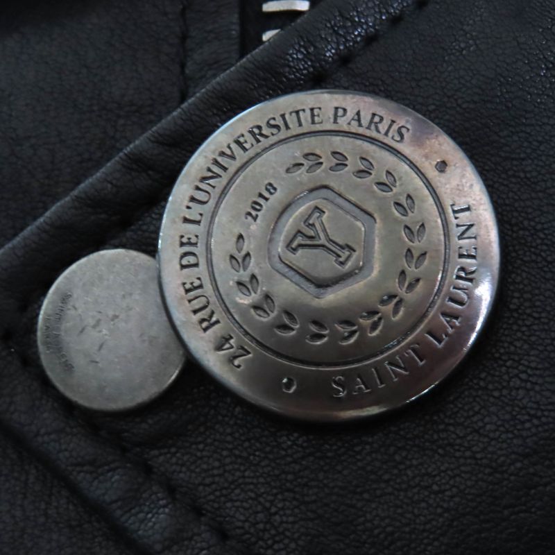 Saint Laurent Paris 506798 Lamb Leather Double Riders Jacket Black Silver