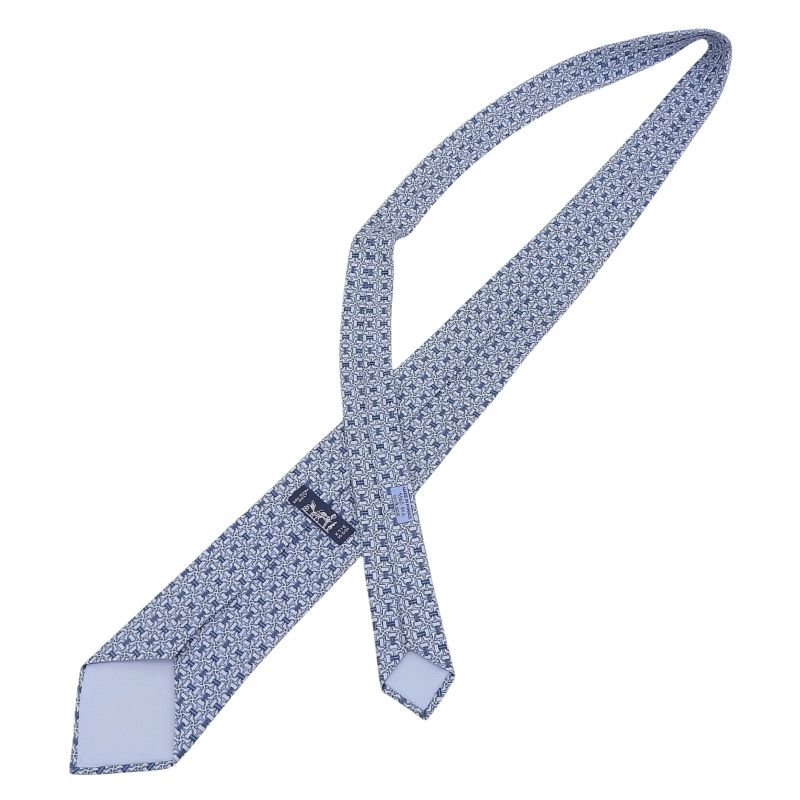 Hermes 5560 MA Clavat 100% Silk Chaine D'ancre All Over Tie Blue With Box Made