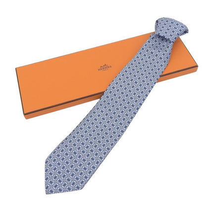 Hermes 5560 MA Clavat 100% Silk Chaine D'ancre All Over Tie Blue With Box Made