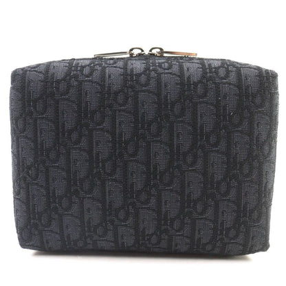 DIOR Christian DIOR Canvas Logo Hardware Leather Use Oblique Canvas Round Zip Pouch Black