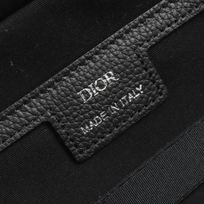 DIOR Christian DIOR Canvas Logo Hardware Leather Use Oblique Canvas Round Zip Pouch Black