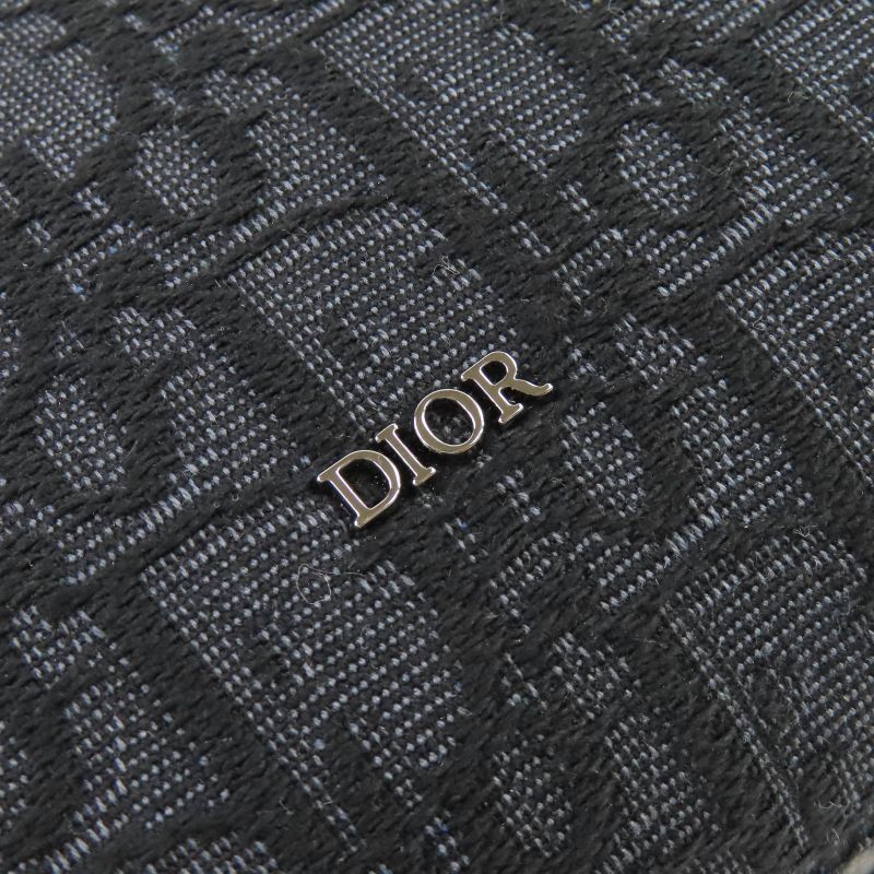 DIOR Christian DIOR Canvas Logo Hardware Leather Use Oblique Canvas Round Zip Pouch Black