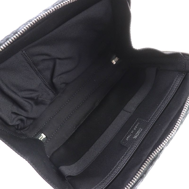 DIOR Christian DIOR Canvas Logo Hardware Leather Use Oblique Canvas Round Zip Pouch Black