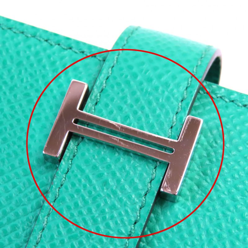 Hermes Bearn Souffle Vaux Epson Vert Jade Silver Hardware H Logo Long Wallet