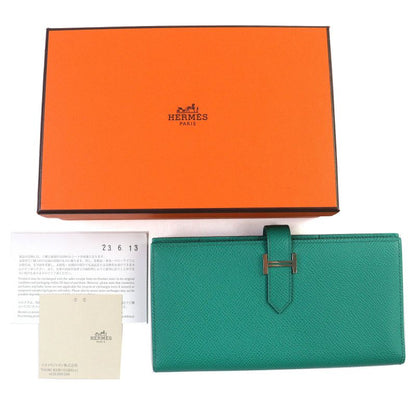 Hermes Bearn Souffle Vaux Epson Vert Jade Silver Hardware H Logo Long Wallet