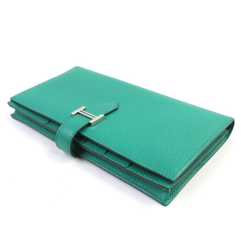 Hermes Bearn Souffle Vaux Epson Vert Jade Silver Hardware H Logo Long Wallet