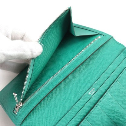 Hermes Bearn Souffle Vaux Epson Vert Jade Silver Hardware H Logo Long Wallet