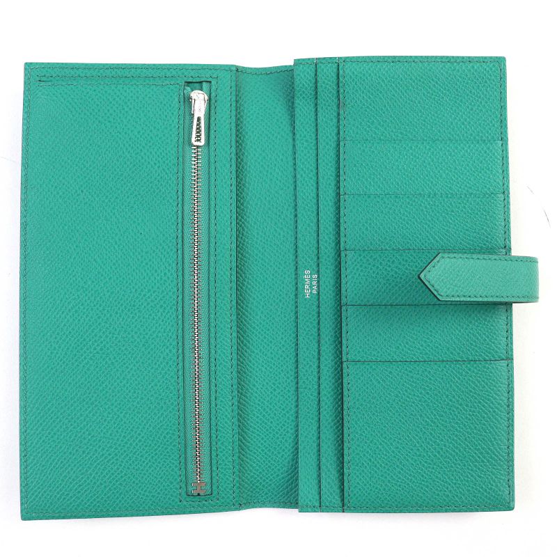 Hermes Bearn Souffle Vaux Epson Vert Jade Silver Hardware H Logo Long Wallet