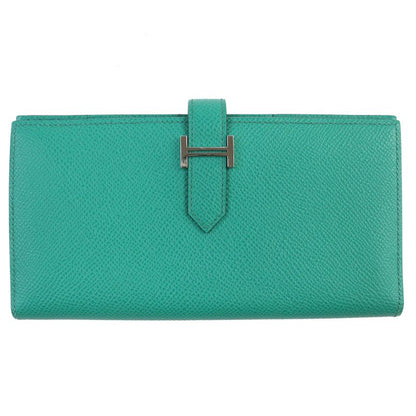 Hermes Bearn Souffle Vaux Epson Vert Jade Silver Hardware H Logo Long Wallet