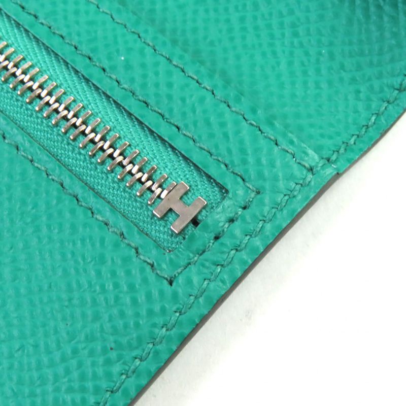 Hermes Bearn Souffle Vaux Epson Vert Jade Silver Hardware H Logo Long Wallet
