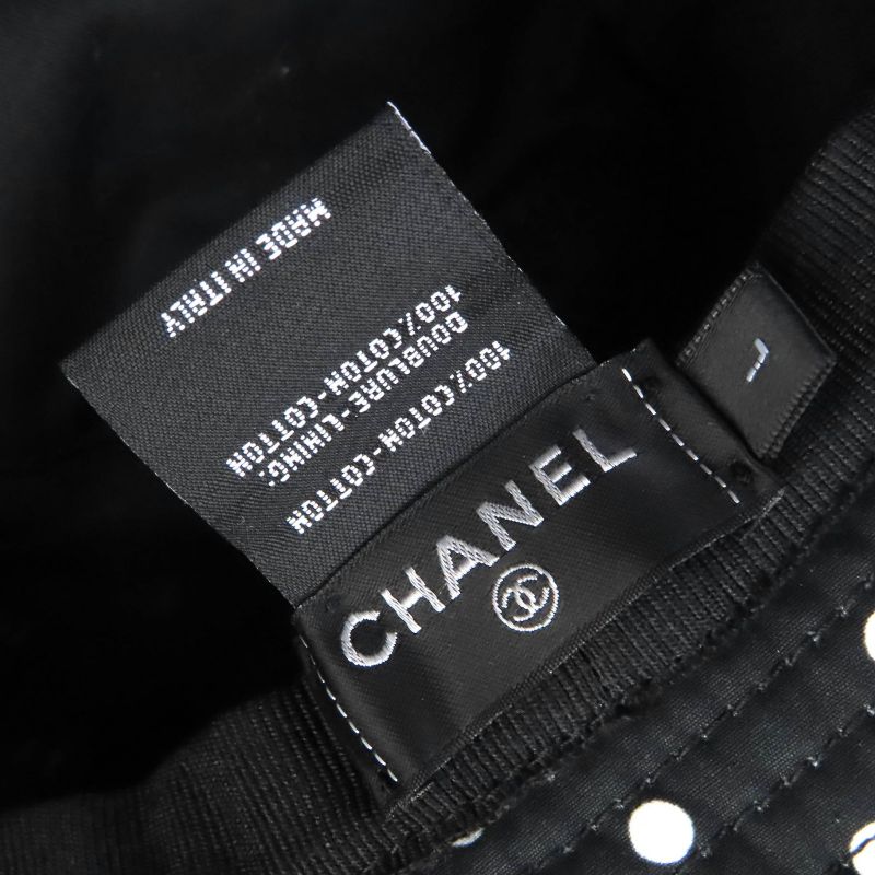 CHANEL 100% Cotton Coco Embroidered Logo Bucket Hat Black White L Made In Italy