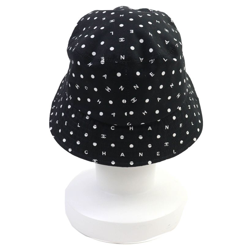 CHANEL 100% Cotton Coco Embroidered Logo Bucket Hat Black White L Made In Italy