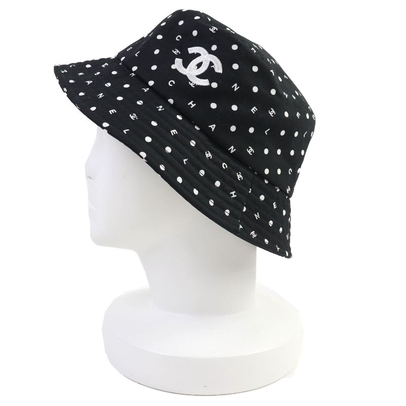 CHANEL 100% Cotton Coco Embroidered Logo Bucket Hat Black White L Made In Italy