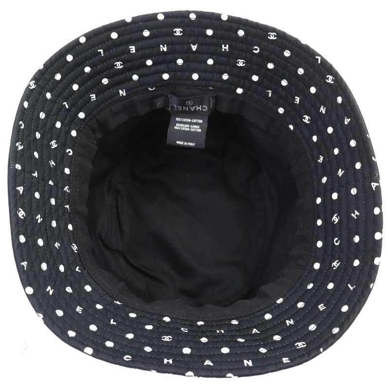 CHANEL 100% Cotton Coco Embroidered Logo Bucket Hat Black White L Made In Italy