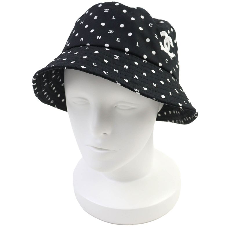 CHANEL 100% Cotton Coco Embroidered Logo Bucket Hat Black White L Made In Italy