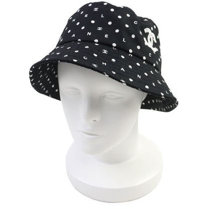 CHANEL 100% Cotton Coco Embroidered Logo Bucket Hat Black White L Made In Italy