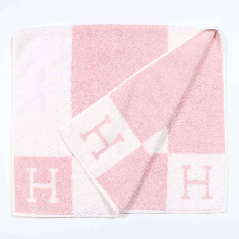 Hermes Avalon Bath Towel 100% Cotton H Logo Large Size Towel Pink With Box Made