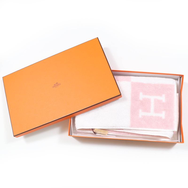 Hermes Avalon Bath Towel 100% Cotton H Logo Large Size Towel Pink With Box Made