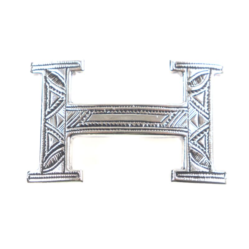 Hermes Touareg Ag925 Hand Engraved Design Hairline H Logo Belt Buckle Silver