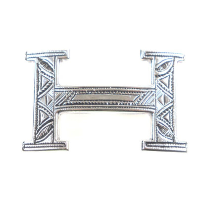 Hermes Touareg Ag925 Hand Engraved Design Hairline H Logo Belt Buckle Silver