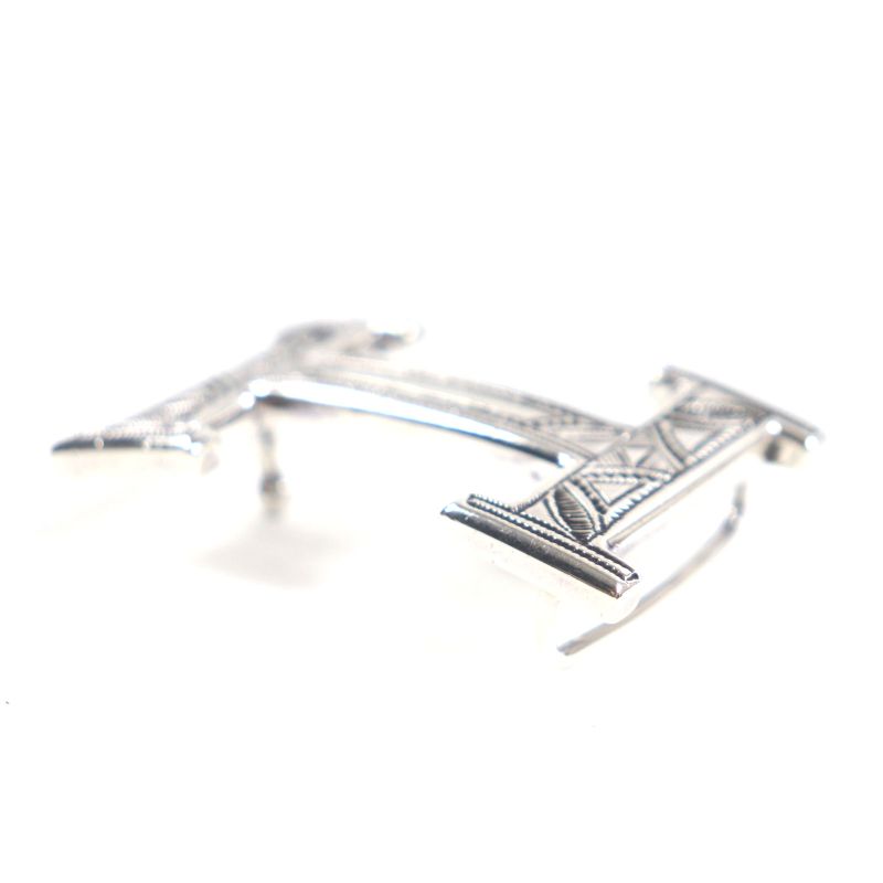 Hermes Touareg Ag925 Hand Engraved Design Hairline H Logo Belt Buckle Silver