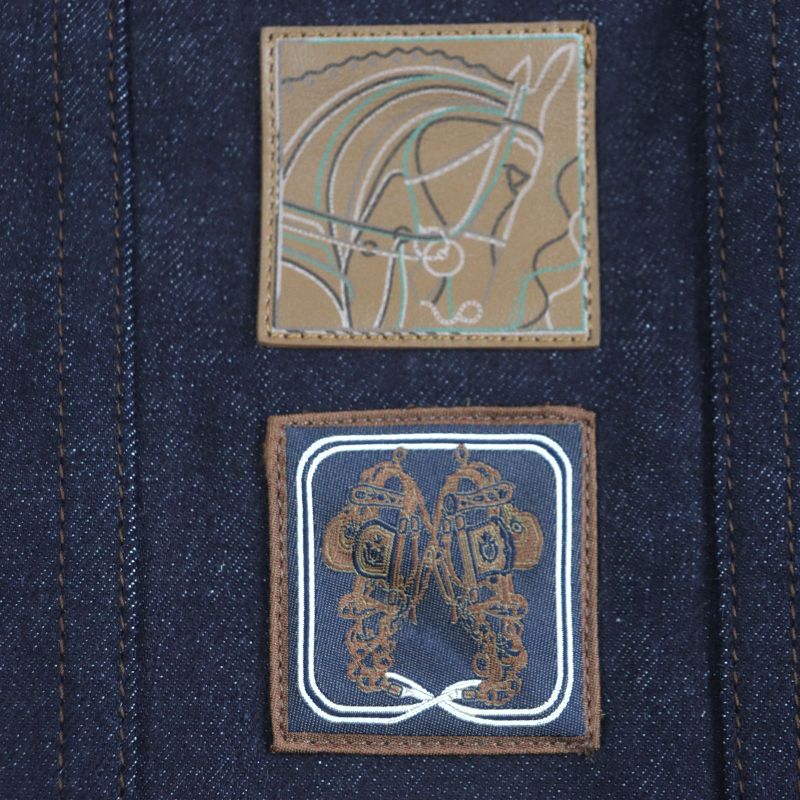 Hermes 23SS Icon Au Carre Cotton Serie Button Embroidery Patch Leather Patch