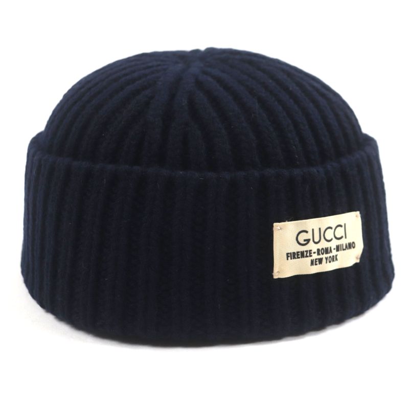 Gucci 759059 75% Wool Hat With Logo Badge Navy M (58cm (22.83in)) Made In