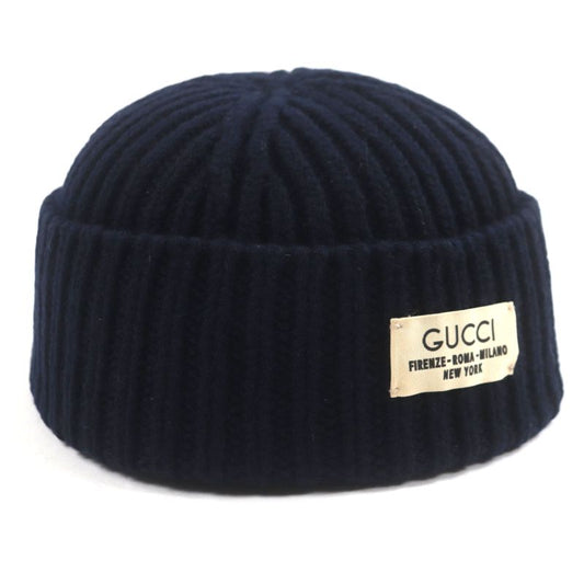 Gucci 759059 75% Wool Hat With Logo Badge Navy M (58cm (22.83in)) Made In