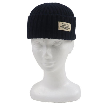 Gucci 759059 75% Wool Hat With Logo Badge Navy M (58cm (22.83in)) Made In