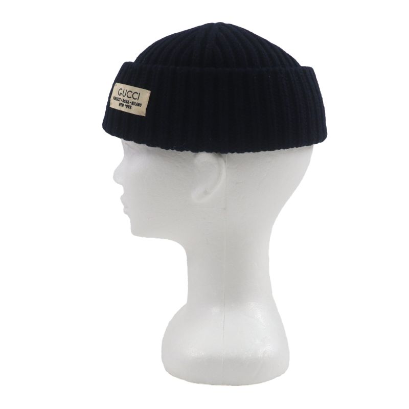 Gucci 759059 75% Wool Hat With Logo Badge Navy M (58cm (22.83in)) Made In
